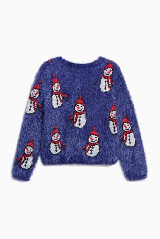 Blue Fluffy Snowman Sweater (3-16yrs)